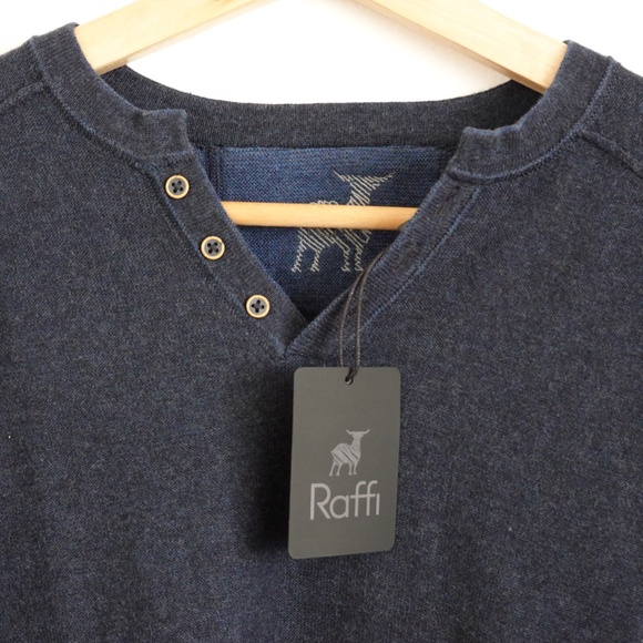 NWT Raffi Men's Vanise Venley 100% Cotton Henley Sweater Midnight Blue Size M - Picture 3 of 10